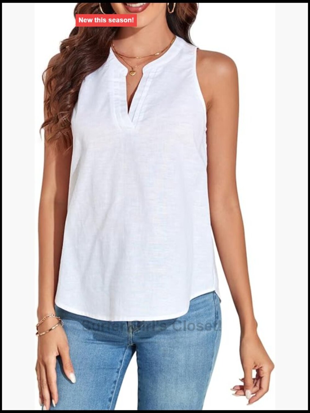 Women Cotton Linen Sleeveless V Neck Tank Top Loose Fit Summer Casual